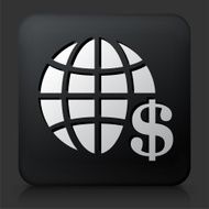 Black Square Button with Global Dollar