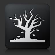Black Square Button with Tree Shedding Leafs