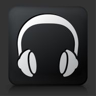 Black Square Button with Headphones Icon