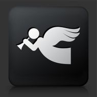 Black Square Button with Angel Icon N2