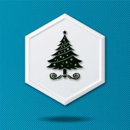 White 3D Hexagon Icon On a Blue Background With Tree