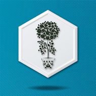White 3D Hexagon Icon On Blue With Rose Tree