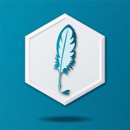 White 3D Hexagon Icon On a Blue Crosshatch Background N13