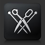 Black Square Button with Scissors &amp; Needles Icon
