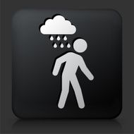 Black Square Button with Man and Sad Rain Cloud