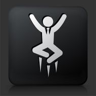 Black Square Button with Happy Businessman Jumping