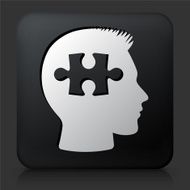 Black Square Button with Puzzle Mind Icon