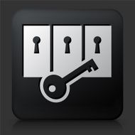 Black Square Button with Key and Locked Doors