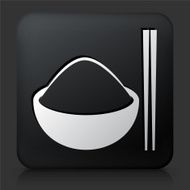 Black Square Button with Bowl of Rice