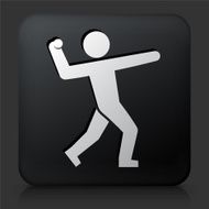 Black Square Button with Protest Stick Figure