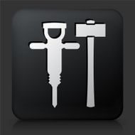 Black Square Button with Drill and Hammer
