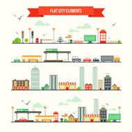 Flat city elements set