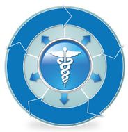 Caduceus Icon with six arrows cycle