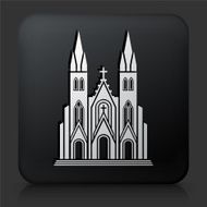 Black Square Button with Church Building Icon N7