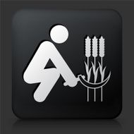 Black Square Button with Stick Figure Harvesting Crops