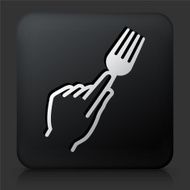 Black Square Button with Hand Holding Fork