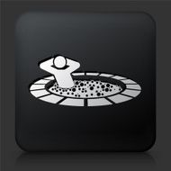 Black Square Button with Stick Figure in Hot Tub