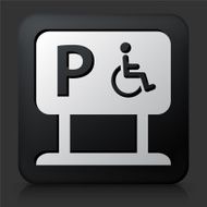 Black Square Button with Parking for People Disabilities
