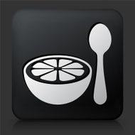 Black Square Button with Lemon and Spoon