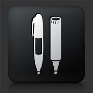 Black Square Button with Pen Set