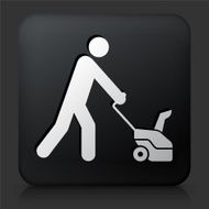 Black Square Buttons with stick Figure and Lawn Mower