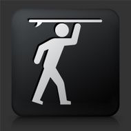 Black Square Button with Surfer Walking