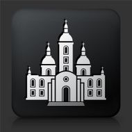 Black Square Button with Church Building Icon N9
