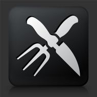 Black Square Button with Gardening Tools Icon