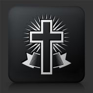 Black Square Button with Christian Cross Icon N4