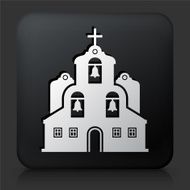 Black Square Button with Church Building Icon N10