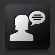 Black Square Button with Woman &amp; Chat Bubble