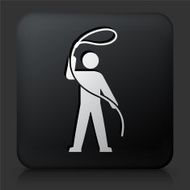Black Square Button with Cowboy Icon N4