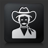 Black Square Button with Cowboy Icon N5