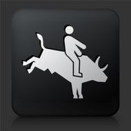 Black Square Button with Bull Riding Icon