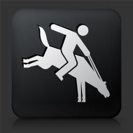 Black Square Button with Horse Ridding Icon N3