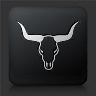 Black Square Button with Bull Skull Icon N2
