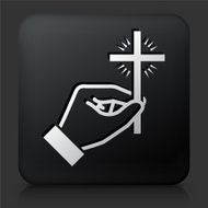 Black Square Button with Holding the Cross