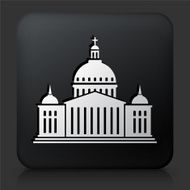 Black Square Button with Christian Church Icon N3
