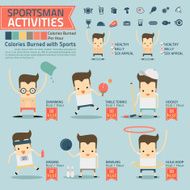 sportsman activities and calories burned infographics with food N3
