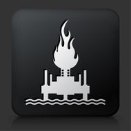 Black Square Button with Oil Drill on Fire Icon