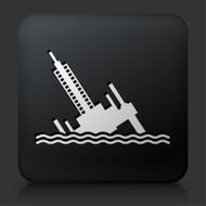 Black Square Button with Collapsing Oil Rig Icon
