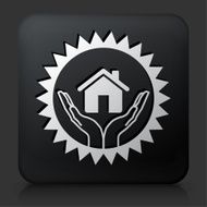Black Square Button with House Emblem Icon