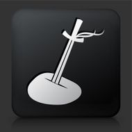 Black Square Button with Medieval Sword in a Rock