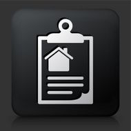 Black Square Button with House Info on Clipboard Icon