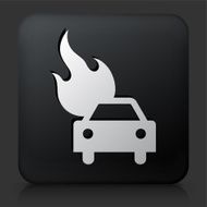 Black Square Button with Car on Fire Icon