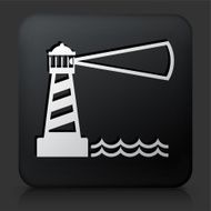 Black Square Button with Lighhouse Icon