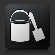 Black Square Button with Sand Bucket &amp; Shovel