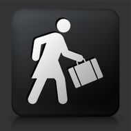 Black Square Button with Businesswoman Traveling