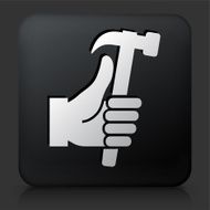 Black Square Button with Holding Hammer Icon