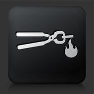 Black Square Button with Tongs Heating Metal Icon